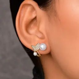 Women Bloom-Tastic Butterflies Pearl Stud Earrings-image-72