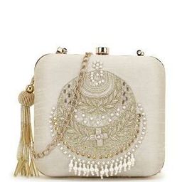 Embellished Clutch with Chain Strap-11