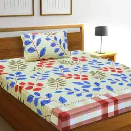 Leaf Print Single Bedsheet with Pillow Cover-2