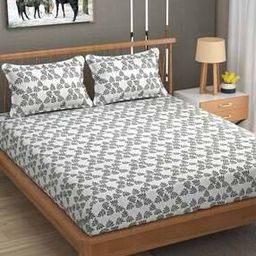 210 TC Leaf Print Double-Bed Bedsheet with Pillow Covers-image-79