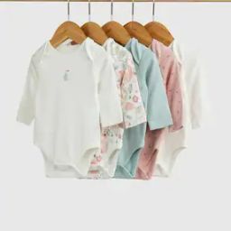 Girls Pack of 5 Woodland Animal Print Cotton Bodysuits-picture-23