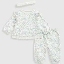 Girls Floral Print Top with Joggers & Headband-image-2