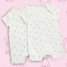 Infants Pack of 2 Animal Print Cotton Rompers-image-11