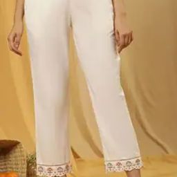 Women Ribbed Cotton Pants with Embroidered Hemline-picture-18
