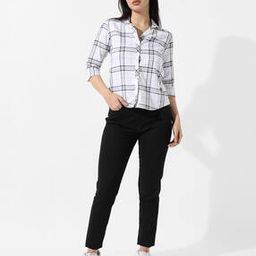 Checked Shirt with Curved Hem-image-48