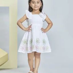 Girls Floral Embroidered A-Line Dress-image-5