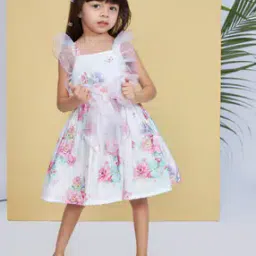 Girls Floral Print A-Line Dress-image-67