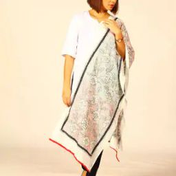 Floral Hand Kantha Embroidered Cotton Stole-picture-53