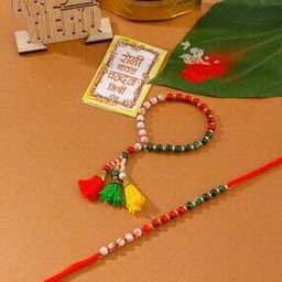  Artificial Beads Set of 2 Bhaiya Bhabhi Rakhi With Roli Chawal & Chocolate-image-11