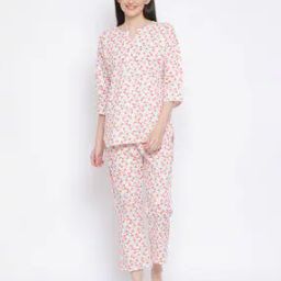 clovia Printed Notched Round-Neck Top & Pyjamas Set-picture-1