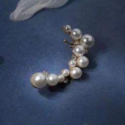 Women Gold-Plated Pearl-Studded Ear Cuffs-image-5