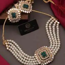 Women Stone-Studded Pearl-Beaded Necklace & Earrings Set-16