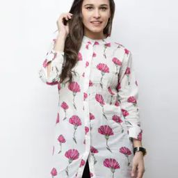 Floral Print Tunic with Mandarin Collar-image-96