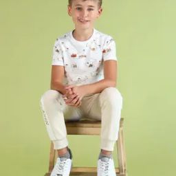 Boys All-Over Logo Print Regular Fit Crew-Neck T-Shirt-22
