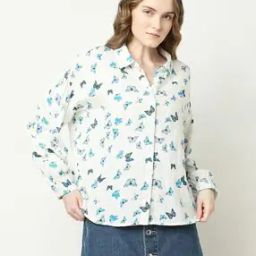 Women Butterfly Print Regular Fit Shirt with Spread Collar-image-20