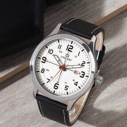 White Dial Analogue Fashion Watch with Date Function And Leather Strap For Men-78