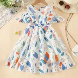 Girls Leaf Print A-Line Dress-image-18