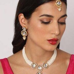Crystal Stone Gold Plated Choker Necklace Set-image-5