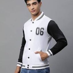Men Colourblock Regular Fit Bomber Jacket with Slip Pockets-image-5