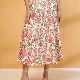 Women Floral Print Flared Skirt-image-78