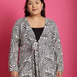 Women Regular Fit Zebra Print Shrug with Tie-Up Front-45