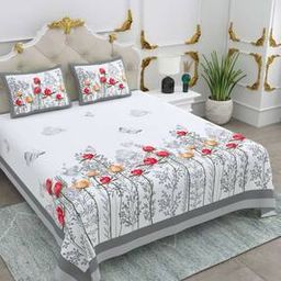 240 TC Floral Print Cotton King Size Bedsheet with 2 Pillow Covers-image-63