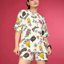 Typographic Print T-Shirt & Shorts Set-picture-30