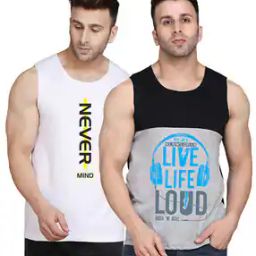 Men Pack of 2 Typographic Print Scoop-Neck Vests-24