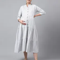 Striped Fit & Flare Dress with Feeding Zipper-image-86
