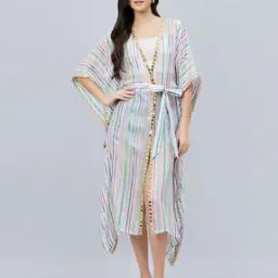 Striped Cover-Up Dress with Tie-Up Belt-38