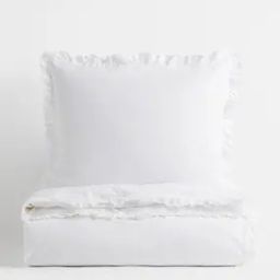 Frill-Trimmed Single Duvet Cover Set-image-1