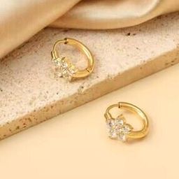 18Kt Gold Plated Flazo Flower Huggies Earrings-10
