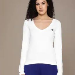 Women Woven Label V-Neck Long-Sleeve Sweater-43