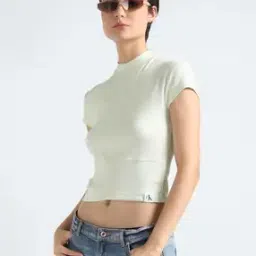 Women Ribbed Regular Fit High-Neck Top-image-21
