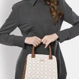 Women Monochrome Print Satchel Handbag with Detachable Sling Strap-14