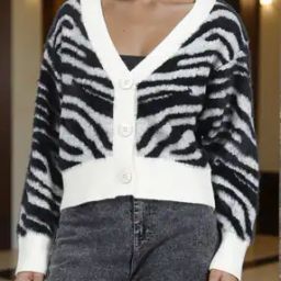 Shein Short Length Full Sleeves Animal Print Cardigan-30