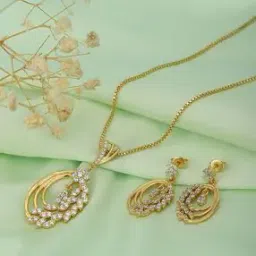 Gold-Plated American Dimond-Studded Necklacce & Earrings Set-20