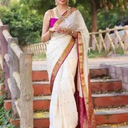 Banarasi Silk Saree with Contrast Border-image-30