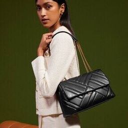 Women Quilted Flap-Over Shoulder Bag-image-34