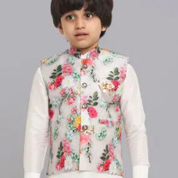 Boys Floral Print Nehru Jacket with Welt Pockets-image-36