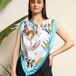 Women Fish Printed Silk Scarf-image-3