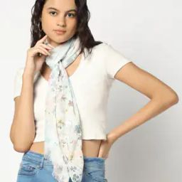 Women Floral Print Scarf with Frayed Hem-image-97