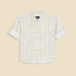 Boys Micro Print Slim Fit Cotton Shirt-image-10