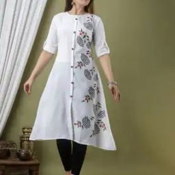 Printed A-Line Kurti with Roll-Up Sleeves-image-1