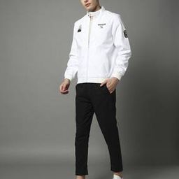 Men Typographic Print Slim Fit Biker Jacket-image-92