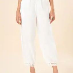 Women Lace Mid-Rise Relaxed Fit Cotton Pants-image-3