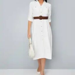 Women Shirt Midi Dress with Belt-image-1