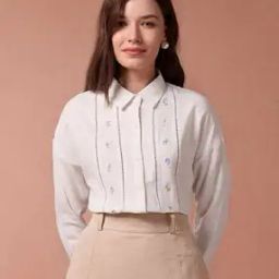 Women Embroidered Regular Fit Shirt with Spread Collar-image-30
