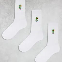 Men Pack of 3 Ankle-Length Socks with Plant Embroidery-image-14