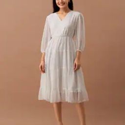Women Swiss-Dot V-Neck Tiered Dress-image-49